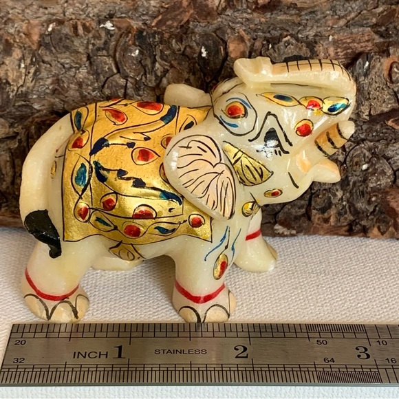 Marble Elephant Statue Trunk Up Hand Painted Indian Art home Decor Sculpture 3" - Picture 12 of 14